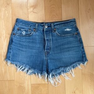 Levi's Blue Frayed Hem Jean Shorts